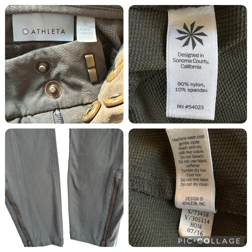 ATHLETA Wander Skinny Ankle Zip Olive Pants 349953-03 Women's Size 0 Nylon - Picture 5 of 16